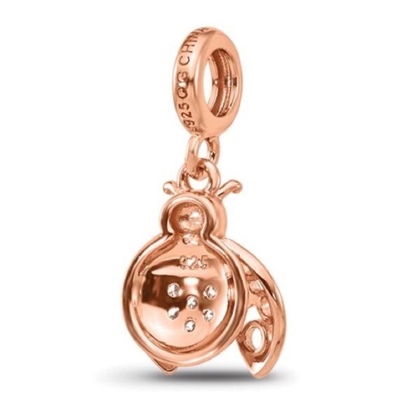 Sterling Silver Reflections Rose Gold-plated CZ Lady Bug Dangle Bead - Picture 4 of 4